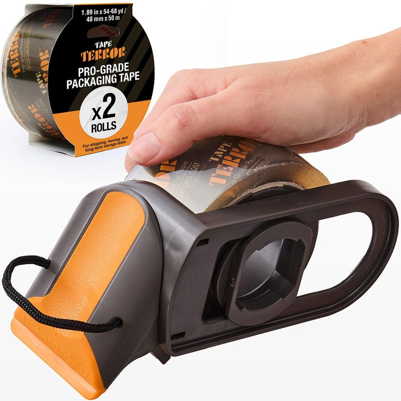 Tape Terror Clear Packing Tape with Dispenser (2 Rolls) - Professional Grade for Boxes - Packaging, Shipping with Refillable Dispenser, Fits Standard Bulk Up to 2"" Wide - Image 1